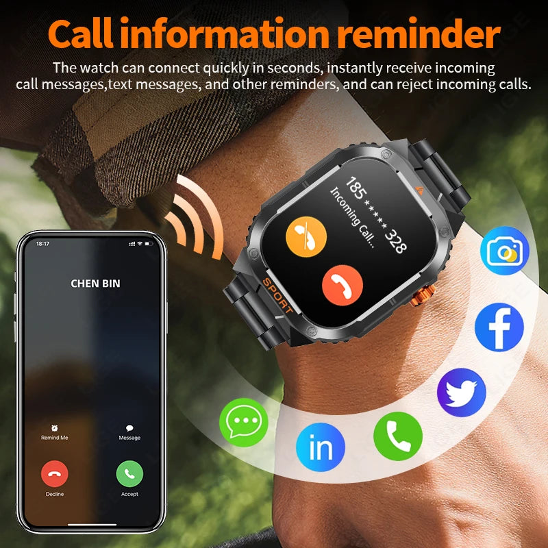 LIGE 2025 Professionelle Sport Smartwatch Herren – Outdoor Wasserdicht, LED-Taschenlampe, Bluetooth Anruf, 2,01" HD Display | Taggytech