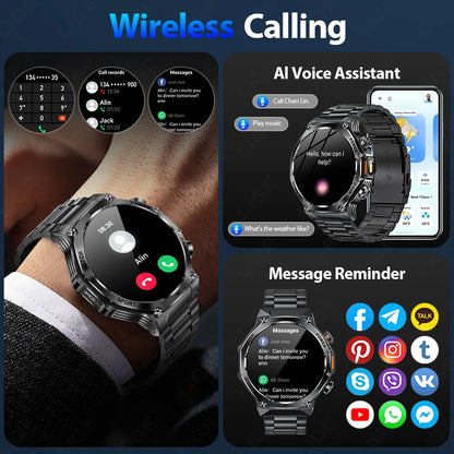 LIGE Smartwatch Herren 2025 – Militär Outdoor, 1,8" HD AMOLED, 800 mAh Batterie, Herzfrequenz & Bluetooth-Anruf, Sport-Smartwatch für Android & iOS