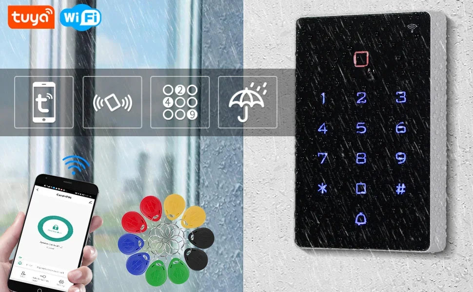 Tuya WiFi Access Control – IP68 Waterproof RFID Keypad, 2000 Users, Touch Panel, App Control | Taggytech