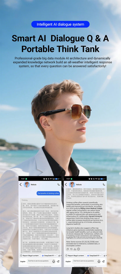 LIGE BWGY300 Smart Glasses 2025 – Women's Bluetooth Sunglasses, AI Translation, UV400, Music &amp; Calls