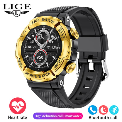 LIGE 2024 Outdoor Smartwatch for Men – Bluetooth Call, Compass, Fitness & Health Monitor, IP68 Waterproof, 1.52" IPS Display