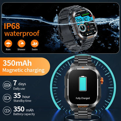 LIGE 2025 Professionelle Sport Smartwatch Herren – Outdoor Wasserdicht, LED-Taschenlampe, Bluetooth Anruf, 2,01" HD Display | Taggytech