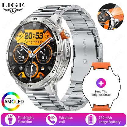 LIGE 2025 Militär Outdoor Smartwatch Herren – 1,75" AMOLED HD, 730 mAh Akku, Taschenlampe, 3ATM Wasserdicht | Taggytech