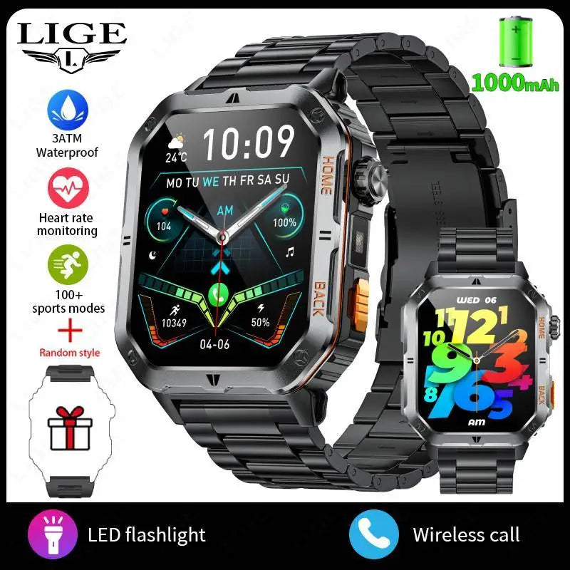 LIGE 2025 Outdoor Smartwatch Herren – 2,01" HD Display, 1000mAh Akku, 3ATM Wasserdicht, Sport & Fitness | Taggytech