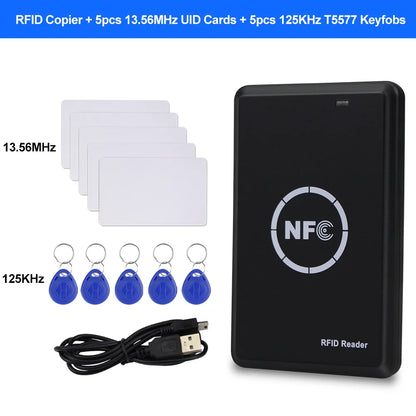 قارئ وكاتب NFC/RFID من OBO HANDS NS106 – استنساخ USB للبطاقات بتردد 13.56 ميجاهرتز و125 كيلوهرتز | T5577، UID، EM4305، CUID، دعم FUID