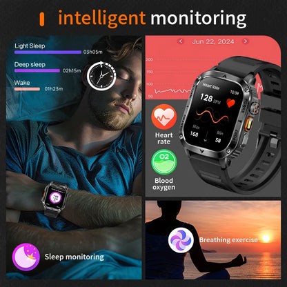 LIGE 2025 Premium Military Smartwatch Men – Outdoor Sports Tracker, Bluetooth Call, Flashlight, IP68 Waterproof, 400 mAh Battery