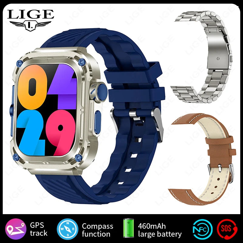 LIGE 2024 GPS Tracker Outdoor Smartwatch Men – 2.1" Ultra-HD AMOLED, 460 mAh, NFC &amp; Compass, Sport &amp; Fitness
