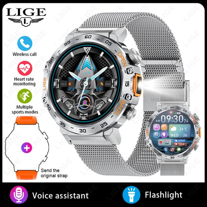 LIGE Militär Outdoor Smartwatch Herren 2024 – AMOLED HD, Bluetooth-Anrufe, Fitness & Sport, IP68 Wasserdicht | Taggytech