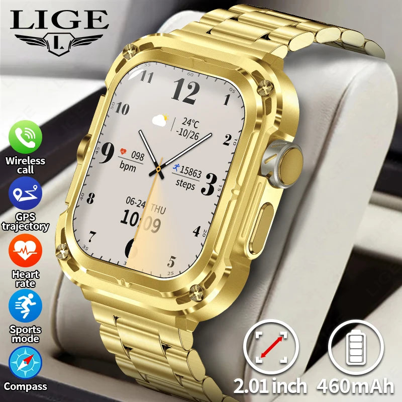 LIGE Outdoor Smartwatch for Men – GPS, Compass, NFC, 2.1" AMOLED, 460 mAh Battery