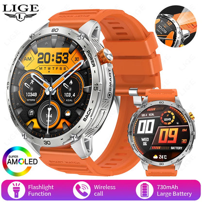 LIGE 2025 Militär Outdoor Smartwatch Herren – 1,75" AMOLED HD, 730 mAh Akku, Taschenlampe, 3ATM Wasserdicht | Taggytech