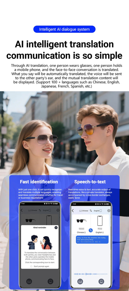 LIGE BWGY300 Smart Glasses 2025 – Women's Bluetooth Sunglasses, AI Translation, UV400, Music &amp; Calls