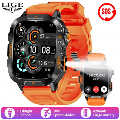 LIGE Militärische Smartwatch 2025 – Wasserdicht, Outdoor Sport Tracker, LED-Taschenlampe, Bluetooth-Anruf | Taggytech