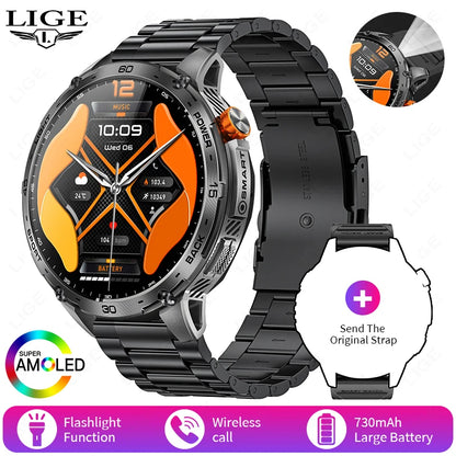 LIGE 2025 Militär Outdoor Smartwatch Herren – 1,75" AMOLED HD, 730 mAh Akku, Taschenlampe, 3ATM Wasserdicht | Taggytech