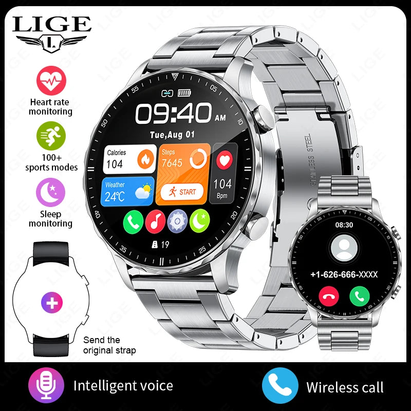 LIGE Smartwatch for Men – Bluetooth Call, Fitness &amp; Sports Tracker, IP68 Waterproof