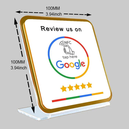 Google-Tischständer mit klarer Scan-Anleitung für Kundenfeedback