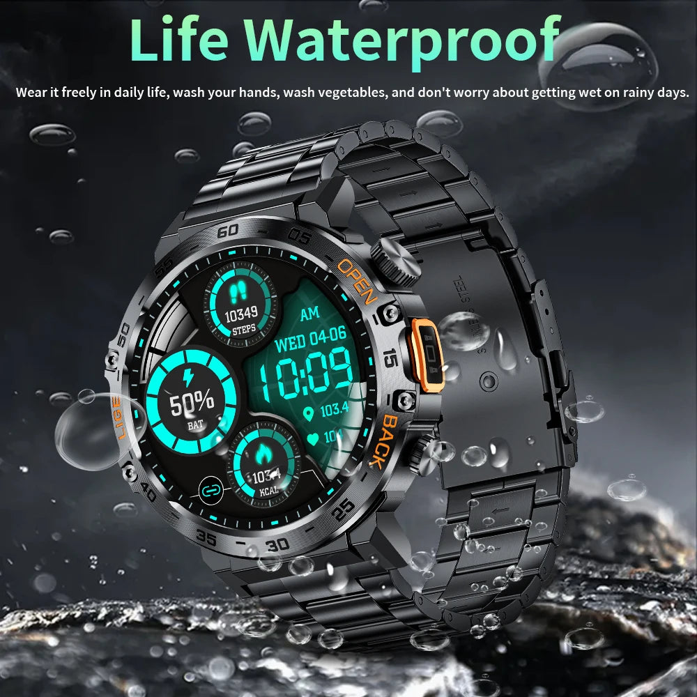 LIGE Militär Outdoor Smartwatch Herren 2024 – AMOLED HD, Bluetooth-Anrufe, Fitness & Sport, IP68 Wasserdicht | Taggytech