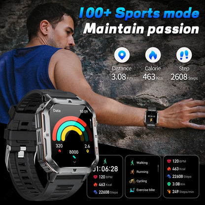 LIGE 2025 Outdoor Smartwatch Herren – 2,01" HD Display, 1000mAh Akku, 3ATM Wasserdicht, Sport & Fitness | Taggytech
