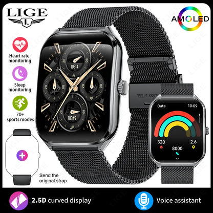 LIGE Smartwatch 2025 – 1,96" AMOLED HD, Bluetooth-Anruf, Fitness & Gesundheit für Herren & Damen | Taggytech