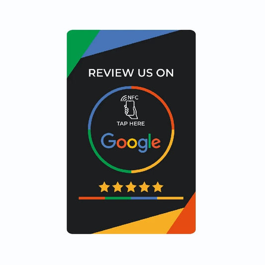 NFC Google Bewertungskarte mit 5 Sternen und farbigem Design
