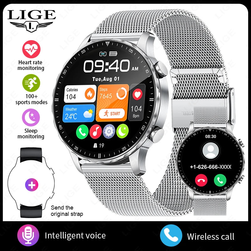 LIGE Smartwatch for Men – Bluetooth Call, Fitness &amp; Sports Tracker, IP68 Waterproof
