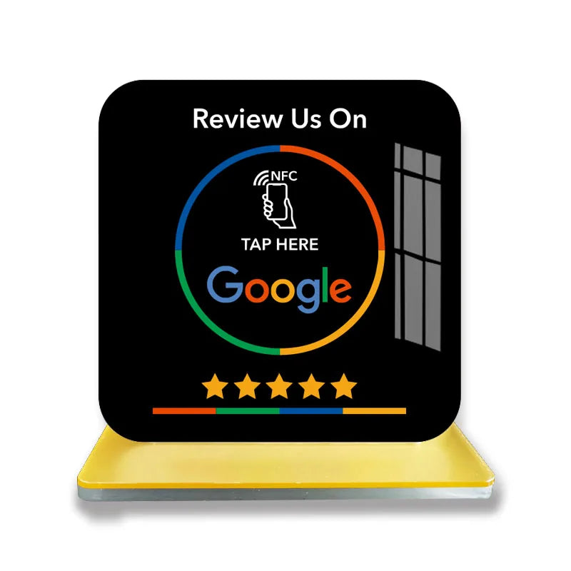 Schwarzer Google NFC Review Stand – modernes Design für Google Bewertungen