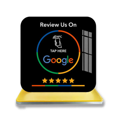 Schwarzer Google NFC Review Stand – modernes Design für Google Bewertungen