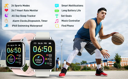 Jxrev Smartwatch 1,69" Touchscreen – Fitness- & Aktivitätstracker für Damen & Herren, Herzfrequenz & Schlafmonitor