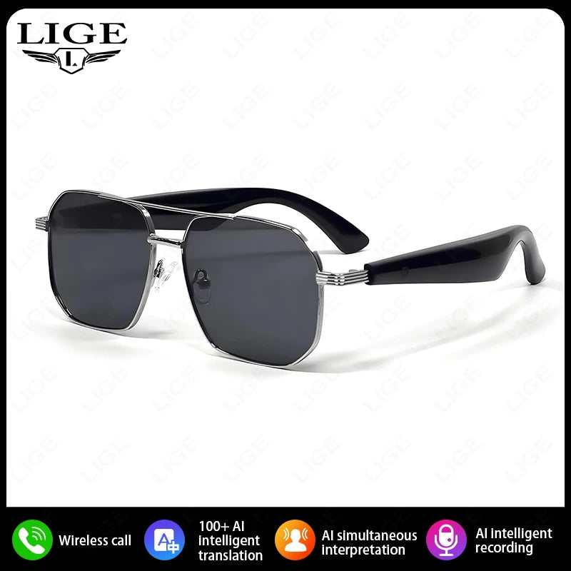 LIGE Smart Sunglasses 2025 – Bluetooth Call, AI Translation, UV400, for Women & Men