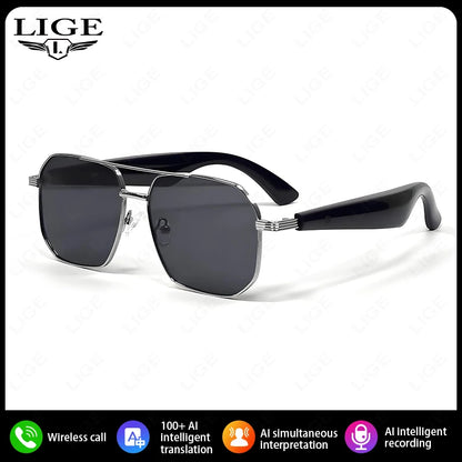LIGE Smart Sunglasses 2025 – Bluetooth Call, AI Translation, UV400, for Women & Men