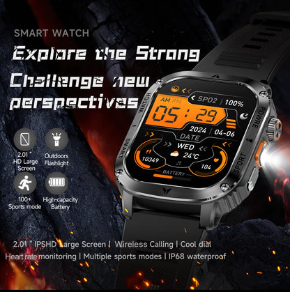 LIGE 2025 Premium Military Smartwatch Men – Outdoor Sports Tracker, Bluetooth Call, Flashlight, IP68 Waterproof, 400 mAh Battery