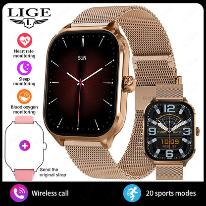 LIGE 2025 Luxus-Smartwatch für Damen – Bluetooth-Anruf, Fitness & Herzfrequenzmesser, 2,01" Ultra-HD Display, 20 Sportmodi | Taggytech
