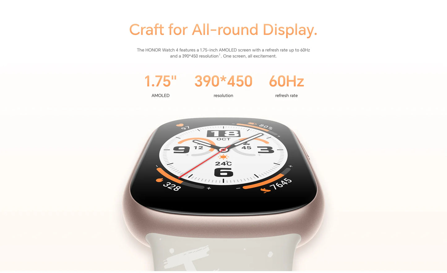 HONOR Watch 4 Smartwatch – 1,75" AMOLED, GPS, Herzfrequenz & SpO₂, Bluetooth 5.2, 5ATM wasserdicht, bis zu 14 Tage Akku