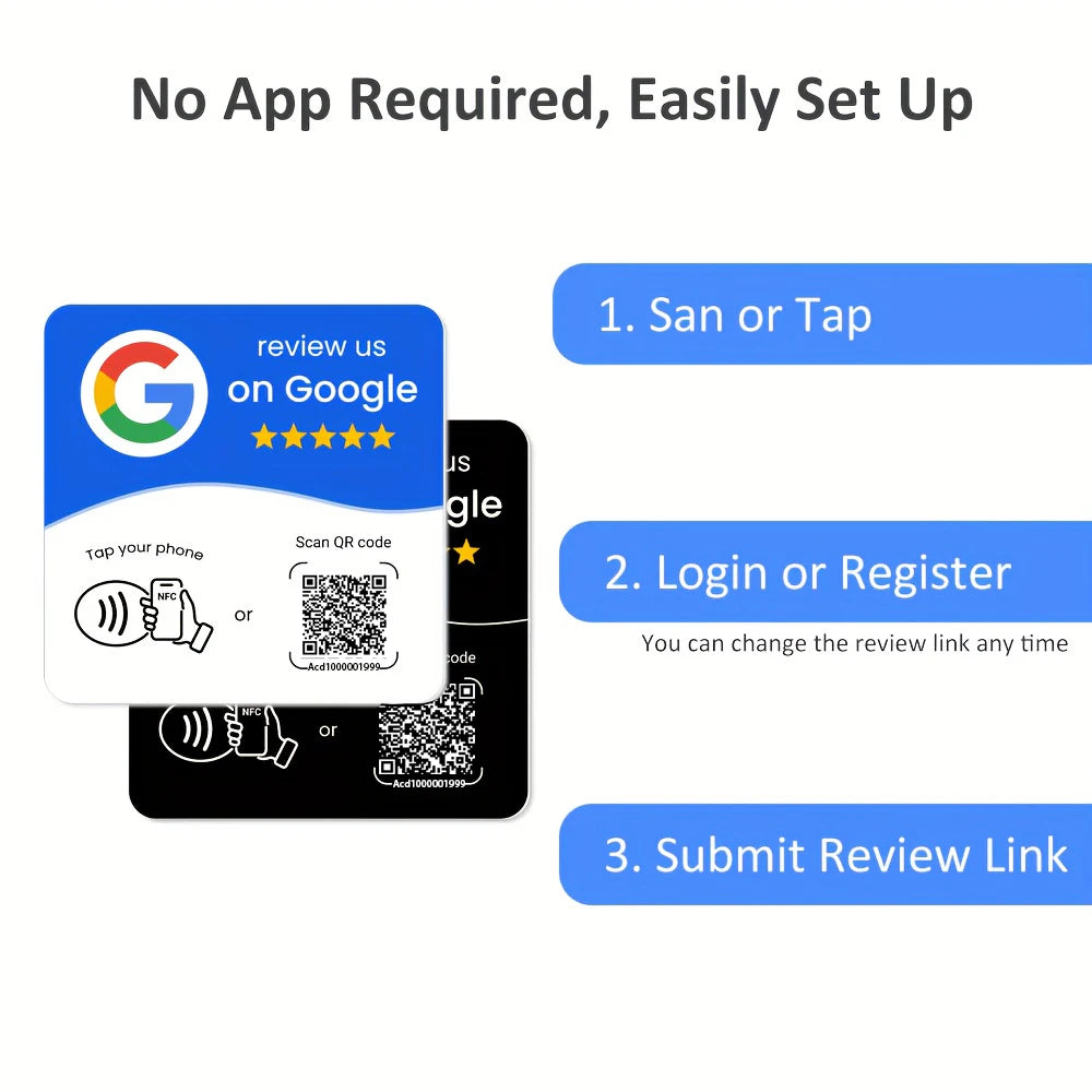 Google Review NFC Card – NTAG215 Chip, Programmable & QR Code | Taggytech