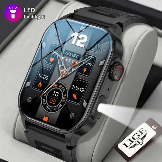 LIGE 2024 Smartwatch Men &amp; Women – 2.01" HD Display, AI Voice Assistant, LED Flashlight, Bluetooth Calls, Fitness &amp; Health Watch