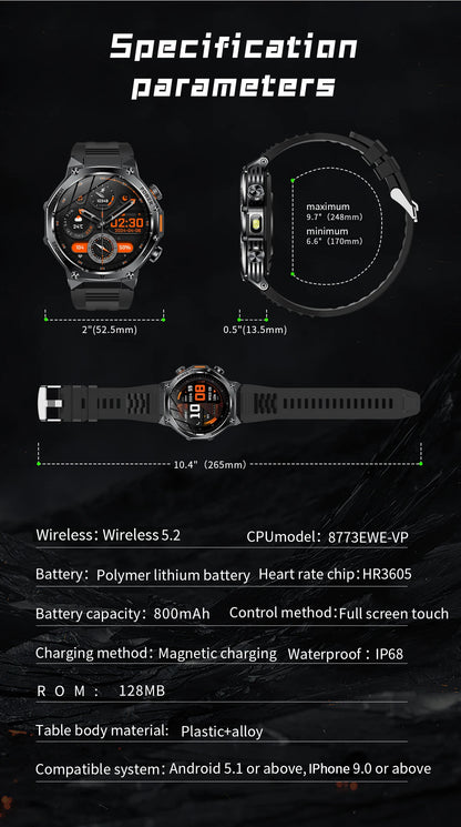 LIGE Smartwatch Herren 2025 – Militär Outdoor, 1,8" HD AMOLED, 800 mAh Batterie, Herzfrequenz & Bluetooth-Anruf, Sport-Smartwatch für Android & iOS