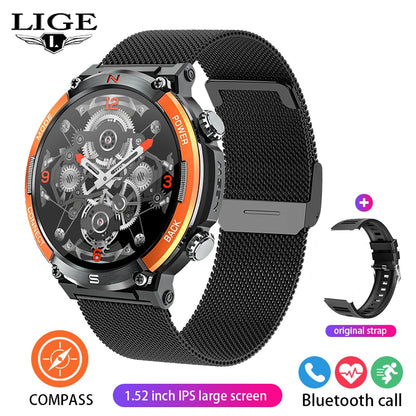 LIGE 2024 Outdoor Smartwatch for Men – Bluetooth Call, Compass, Fitness & Health Monitor, IP68 Waterproof, 1.52" IPS Display