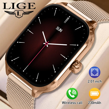 LIGE 2025 Luxus-Smartwatch für Damen – Bluetooth-Anruf, Fitness & Herzfrequenzmesser, 2,01" Ultra-HD Display, 20 Sportmodi | Taggytech