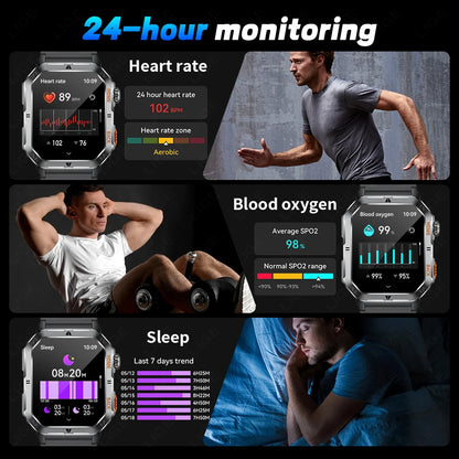LIGE 2025 Outdoor Smartwatch Herren – 2,01" HD Display, 1000mAh Akku, 3ATM Wasserdicht, Sport & Fitness | Taggytech