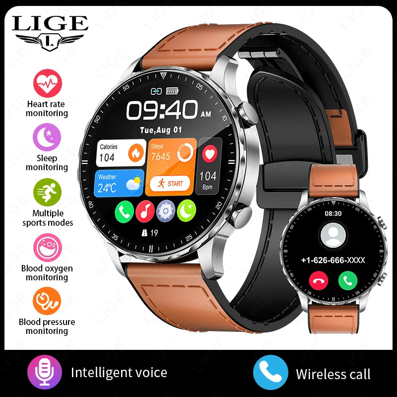 LIGE Smartwatch for Men – Bluetooth Call, Fitness &amp; Sports Tracker, IP68 Waterproof
