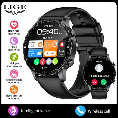 LIGE Smartwatch for Men – Bluetooth Call, Fitness &amp; Sports Tracker, IP68 Waterproof