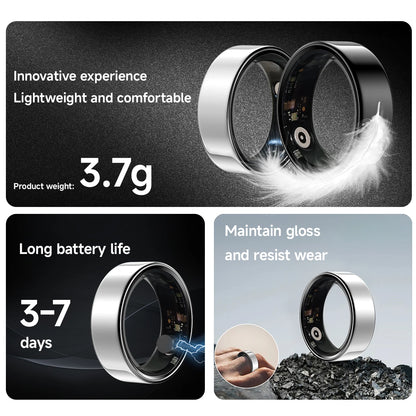 2025 Smart Ring – Blood Pressure &amp; Sleep Tracker with Sports Modes | Waterproof Fitness Ring with 24/7 Health Monitoring for Android &amp; iOS