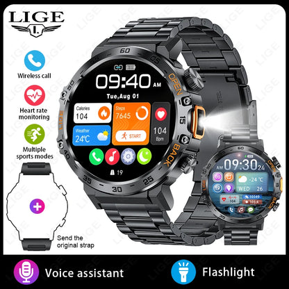 LIGE Militär Outdoor Smartwatch Herren 2024 – AMOLED HD, Bluetooth-Anrufe, Fitness & Sport, IP68 Wasserdicht | Taggytech