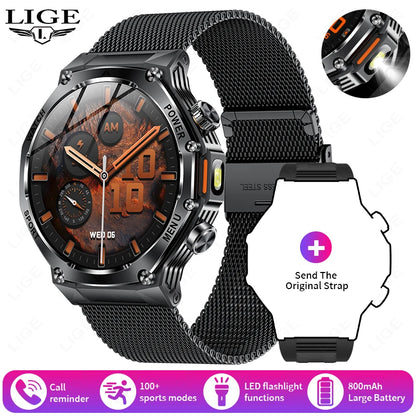 LIGE Smartwatch Herren 2025 – Militär Outdoor, 1,8" HD AMOLED, 800 mAh Batterie, Herzfrequenz & Bluetooth-Anruf, Sport-Smartwatch für Android & iOS