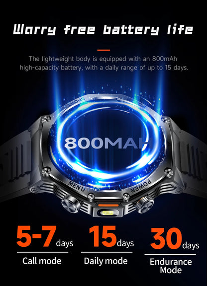 LIGE Smartwatch Herren 2025 – Militär Outdoor, 1,8" HD AMOLED, 800 mAh Batterie, Herzfrequenz & Bluetooth-Anruf, Sport-Smartwatch für Android & iOS