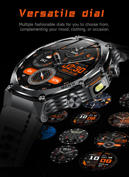 LIGE Smartwatch Herren 2025 – Militär Outdoor, 1,8" HD AMOLED, 800 mAh Batterie, Herzfrequenz & Bluetooth-Anruf, Sport-Smartwatch für Android & iOS