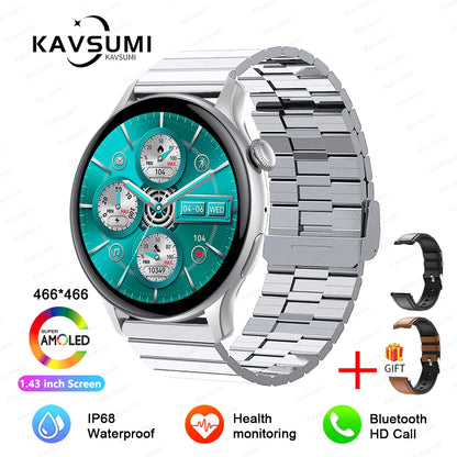 ساعة ذكية نسائية NFC 2024 - شاشة AMOLED مقاس 1.43 بوصة، GPS وبلوتوث للاتصال