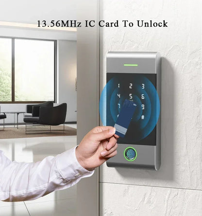 TTLock Fingerprint Access Control – Metal Housing, Rainproof, App & PIN, 13.56 MHz IC Card Reader