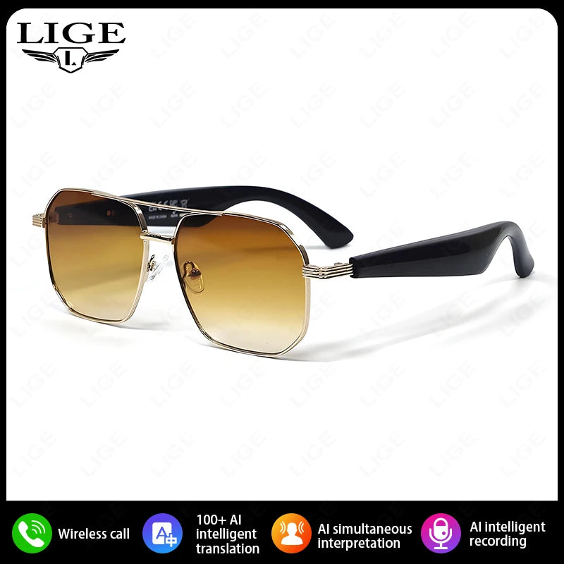 LIGE Smart Sunglasses 2025 – Bluetooth Call, AI Translation, UV400, for Women & Men
