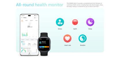 HONOR Watch 4 Smartwatch – 1,75" AMOLED, GPS, Herzfrequenz & SpO₂, Bluetooth 5.2, 5ATM wasserdicht, bis zu 14 Tage Akku