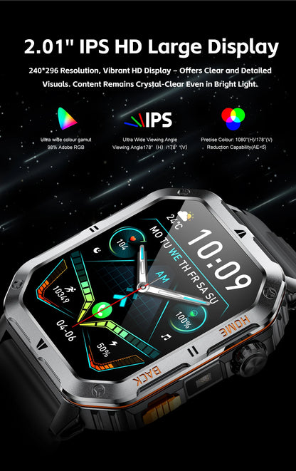 LIGE 2025 Outdoor Smartwatch Herren – 2,01" HD Display, 1000mAh Akku, 3ATM Wasserdicht, Sport & Fitness | Taggytech